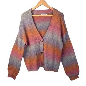 99 Jane‎ Street Knit Cardigan Sweater Colorful Striped Button Up Cozy Size Large